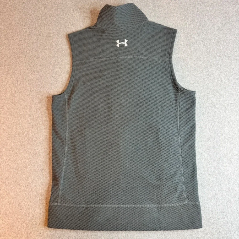 Under Armour Mens Small Waffle Fleece Full Zip Vest Gray Loose Fit Mock Neck